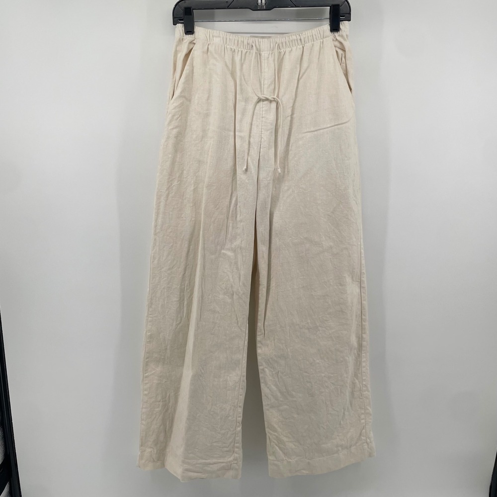 Abercrombie & Fitch Pants Womens SR Cream Linen Blend Wide Leg Drawstring Casual